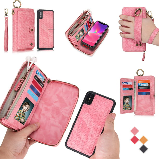 Leather Cover Compatible with iPhone X Pink Wallet Case for iPhone X 